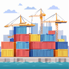 busy seaport terminal with cranes loading cargo