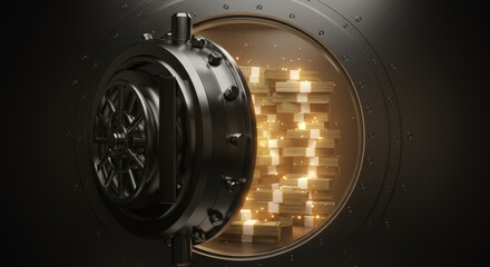 Vault Door Reveals Stacks of Cash Financial Security.