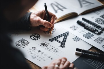 Close-up of hand drawing design sketches