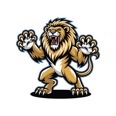 Roaring Standing Lion Mascot Logo – Powerful Angry Lion Illustration for Esports and Branding.