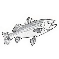 Obraz premium Illustrated fish swimming in a detailed, black and white style 