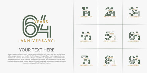 Anniversary logo style double line number set. brown and green color on white background for celebration event