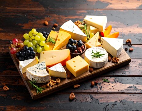 Assorted cheeses, grapes, nuts, and fruit platter
