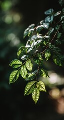 Glossy Green Leaves on Branch