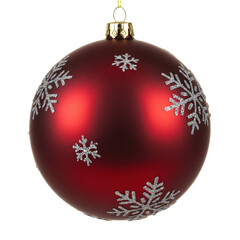 Frosted red christmas ornament with snowflakes isolated on transparent background