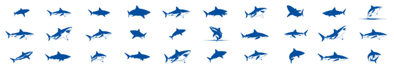 Naklejka premium isolated blue shark silhouettes collection