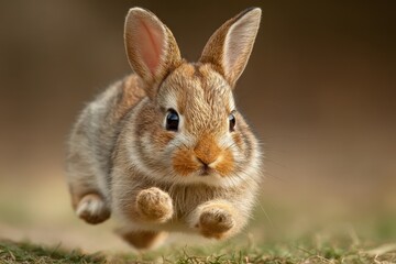 Obraz premium Hopping Bunny. Adorable Baby Rabbit Concept with Cute Ears for Easter