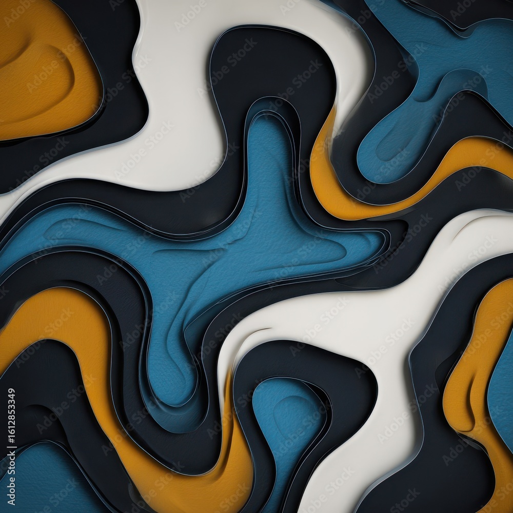 Poster abstract layered design with flowing colors and textured lines.