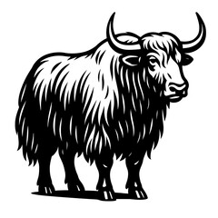 Himalayan Yak Black and White Vector Art