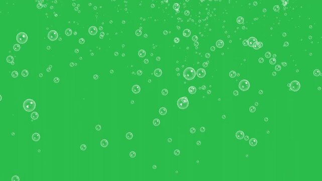 Bubbles falling animation effect on green screen background motion graphics. 