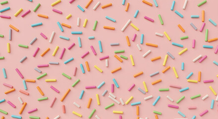 Colorful sprinkles on a pink background create a sweet and festive pattern