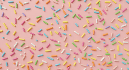 Pastel Sprinkles on Pink Background for a Sweet and Colorful Texture