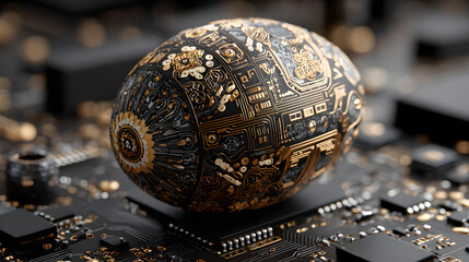 Digital easter egg concept technology circuit board design ai generated image for tech easter theme