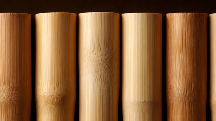Naklejka premium Close-up view of multiple cylindrical bamboo sections.