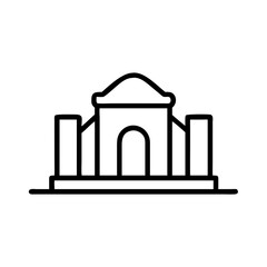 Simple museum building icon on white background, depicting cultural institution's facade. Museum building, a symbol of knowledge, displayed in a minimalist style for cultural centers, libraries.