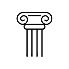 Greek column line icon on white for architectural design. Greek column graphic shows construction element and architecture classic structure.