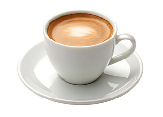 White ceramic cup of coffee with foam isolated on transparent background