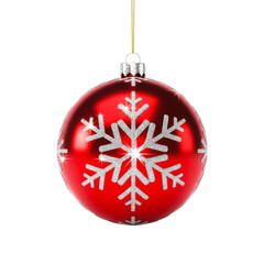 Red christmas ornament with snowflake design isolated on transparent background