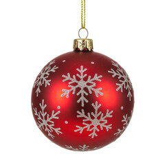 Red christmas ornament with snowflake pattern isolated on transparent background