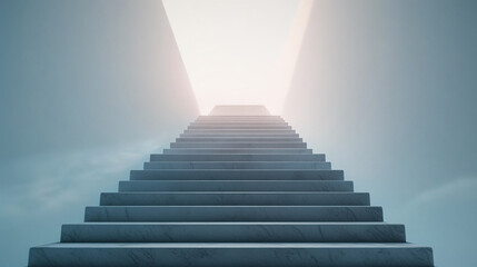 Fototapeta premium Stone staircase leading to bright light success achievement journey upward