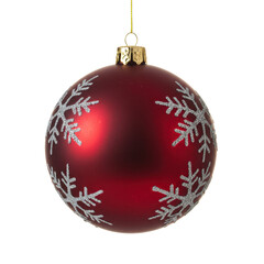 Red christmas ornament with snowflake pattern isolated on transparent background