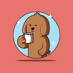 Cute Dog Winking and Drinking Coffee vector illustration. Animal, drinks design concept.