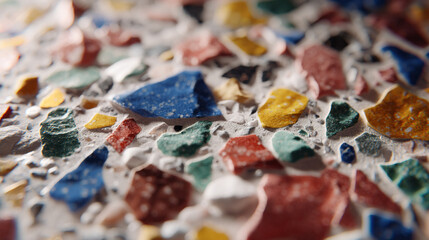 Close up of a colorful terrazzo surface with varied stones
