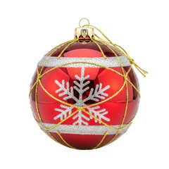 Red christmas ornament with snowflakes isolated on transparent background