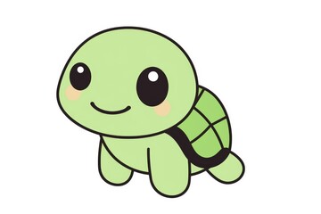 Fototapeta premium Cute cartoon turtle with large eyes and long neck in thick black outline style, simple kawaii animal vector design for kids coloring book and sticker print