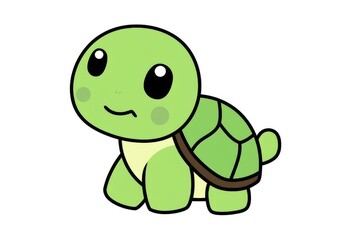 Fototapeta premium Cute cartoon turtle with large eyes and long neck in thick black outline style, simple kawaii animal vector design for kids coloring book and sticker print