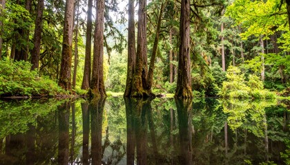 Fototapeta premium Lush forest reflecting in a calm pool