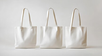 Three white canvas tote bags