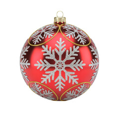 Red christmas ornament with white snowflakes isolated on transparent background