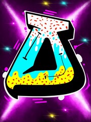 graffiti o, illustration of o alphabet with cool simple graffiti pattern, with bright colors and galaxy background not ai generate