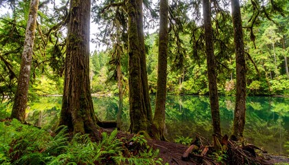 Obraz premium Lush forest reflecting on a calm lake