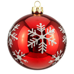 Shiny red christmas ornament with snowflakes isolated on transparent background