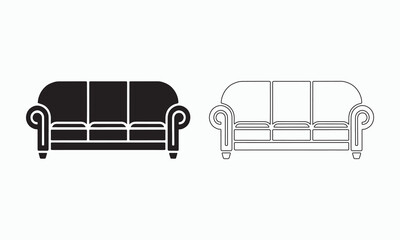Classic Two-Seater Sofa Icon in Black and White
