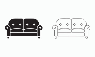 Classic Two-Seater Sofa Icon in Black and White
