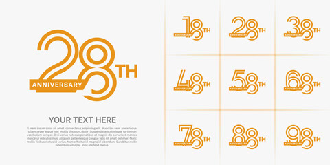 Anniversary logo type set with double line number. orange color with ribbon for celebration event