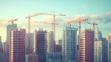 Fototapeta premium Cityscape under construction cranes and buildings rising