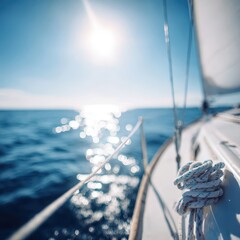 Obraz premium Close-up view of nautical ropes on a sailing vessel.