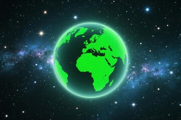 Fototapeta premium A vibrant green Earth globe floating among stars in a cosmic setting