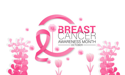 Illustration on the theme of Breast cancer awareness pink ribbon. The pink ribbon symbolizes hope, strength, and unity in the fight against breast cancer. Banner poster, flyer and background design.