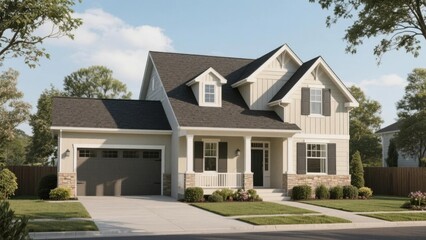 Two-Story Residential Home with Garage and Front Porch