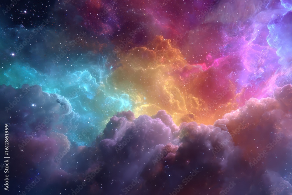 Canvas Prints vibrant rainbow nebula displaying cosmic clouds in a colorful, ethereal expanse filled with stars an