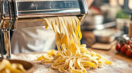 Fresh pasta machine extruding noodles