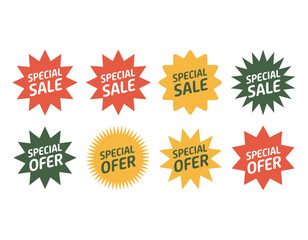 Collection of Colorful Special Sale and Special Offer Burst Icons for Retail Promotions and Marketing Campaigns