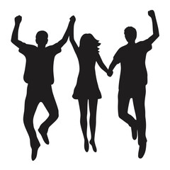 Dynamic Silhouettes of People Jumping with Exuberance Capturing Joyful Moments of Celebration and Movement in a Graphic Composition