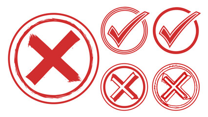 Obraz premium Red check mark and cross mark vector icons for correct and incorrect choices validation and approval process 100