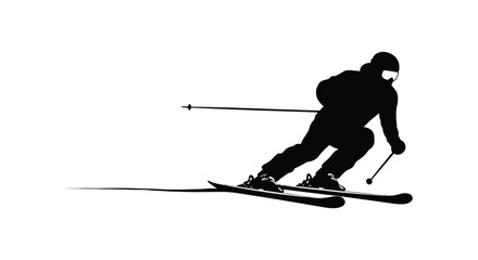 Silhouette of a Skier in Motion on a White Background